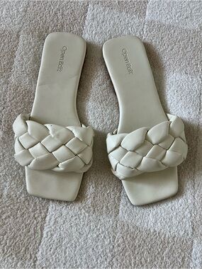 Open Edit Cream Braided Slide Mules